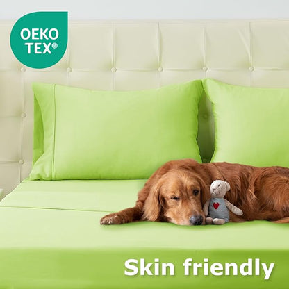 Queen Size Bed Sheet Set - 4 Piece Soft Microfiber Sheets with Deep Pockets, Cooling Technology, and Wrinkle-Free Pillowcase. Hotel-Quality, Durable Bedding, Sharp Green