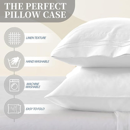 Vonty 2 Pack Standard Pillow Cases - 20x26 Inch, 1800 Thread Count Microfiber Pillowcases Standard Size White Pillow Cases Luxury & Soft Embroidered Bed Pillow Covers with Envelope Closure