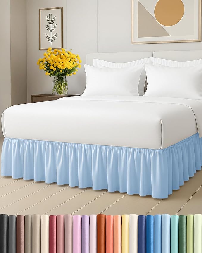 Bedskirt King Size Ruffle - 18 inch Drop Dust Ruffle Bed Skirt with Platform - Soft, Easy Fit, Premium Hotel Quality - Wrinkle, Fade & Shrink Resistant - for Women, Men, Kids and Teens - Light Blue