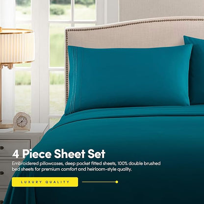 1500 Supreme Collection Twin Sheet Sets Teal - 3 Piece Bed Sheets and Pillowcase Set for Twin Mattress - Extra Soft, Elastic Corner Straps, Deep Pocket Sheets, Twin Teal