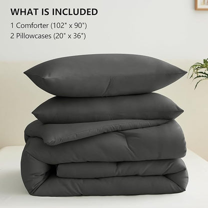 CozyLux King Size Comforter Set Dark Grey, 3 Pieces Solid Comforters King Size Breathable Bedding Sets, Dark Gray Luxury Soft Lightweight Bed Set with Down Alternative Comforter and 2 Pillowcases