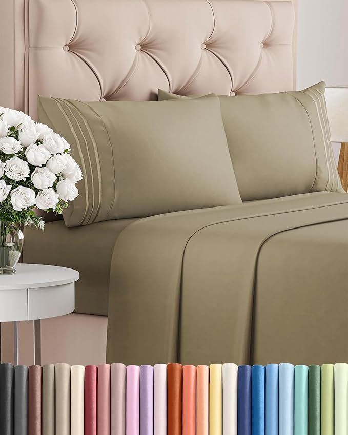 Full Size 4 Piece Sheet Set - Comfy Breathable & Cooling Bed Sheets Set - Hotel Luxury Bedding for Women, Men, Kids, Teens, Boys & Girls - Deep Pockets, Ultra-Soft and Wrinkle Free - Oeko-Tex - Khaki