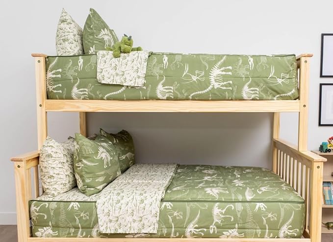 Beddy's Dinosaurs T-rex Theme Boys Durable Zipper Bedding for Kids, Bed in a Bag, Green Sheets and Comforter with Dino Fossils, Includes Pillowcase and Pillow Sham, Easy to Make and Wash