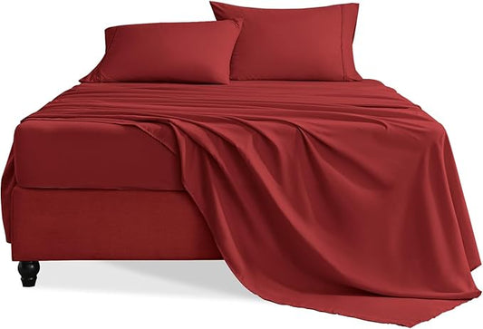King Size Sheets Set, 4 Pieces Hotel Luxury Soft Microfiber Bed Sheets Set, Up to 16" Deep Pockets, Oeko-Tex Sheets with Elastic, Breathable, Wrinkle Free (Wine Red, King)