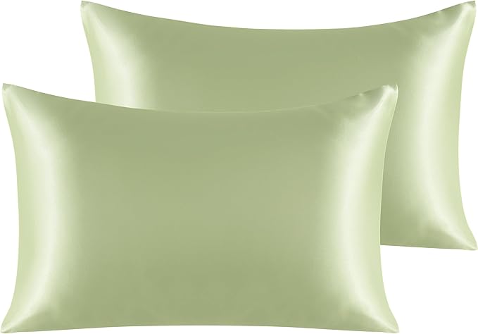 NTBAY 2 Pack Satin Standard Pillowcases for Hair and Skin, Luxurious and Silky Pillow Cases with Envelope Closure, 20x26 Inches, Sage Green