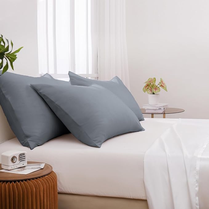 Pillowcases Queen 4 Pack, 20x30 Pillow Cases with Envelope Closure, Soft Plain Brushed Microfiber Covers Breathable Wrinkle-Resistant, Gray
