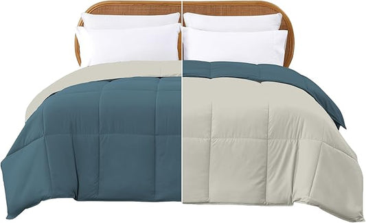 Modern Threads Down Alternative Reversible Comforter Teal/Beige Queen