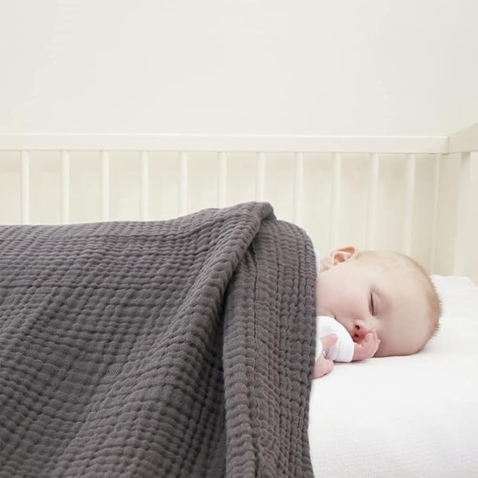 EMME Muslin Baby Blankets 100% Cotton 4-Layer Swaddle 40"x50" Lightweight Soft Breathable for Toddler, Infant, Newborn All Season Gauze Blanket, Grey
