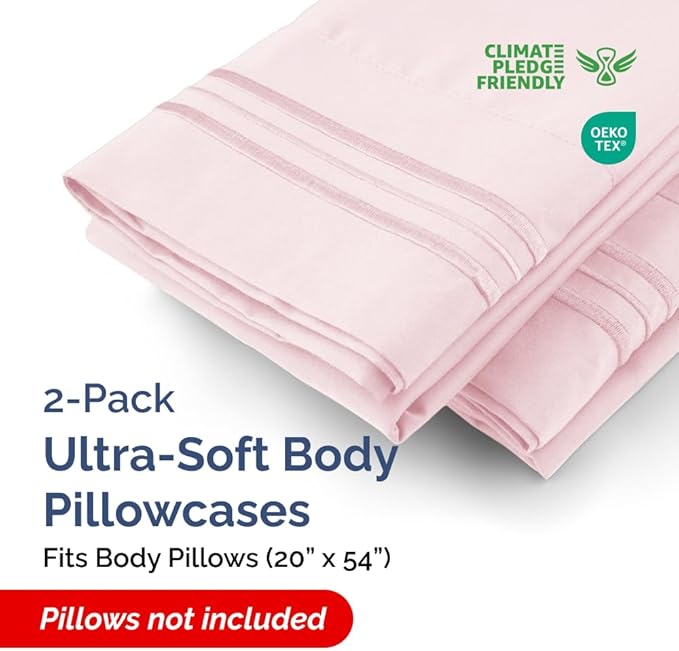 Body Pillowcases Set of 2-20x54 Long Body Pillow Case - Soft Body Pillow Cover for Sleeping & Side Sleepers - Comfy, Wrinkle & Fade Free - Machine Washable w/Envelope Enclosure Lavender Pink