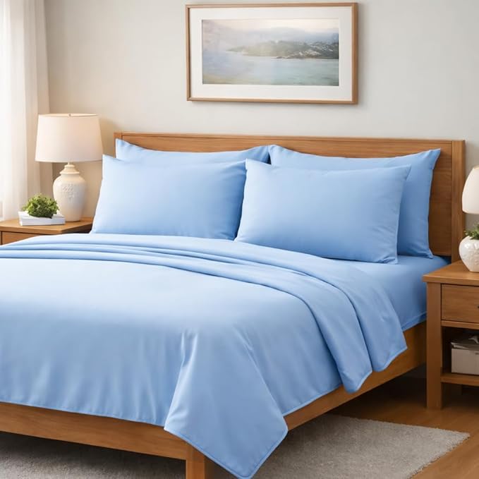 Mattress-Homes Queen Sheet Set 6 Piece – 100% Egyptian Cotton Sheets, Hotel Luxury Collection, 18 Inch Deep Pocket Queen Bed Sheets Set with 4 Pillowcases, Light Blue Solid
