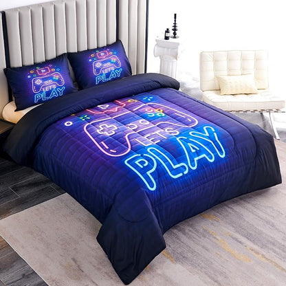 Teen Boy Comforter Set - Queen Size, Kids Bedding Set Including 1 Gaming Comforter & 2 Pillowcases