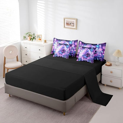 Erosebridal Japanese Girl Bed in A Bag Girly Anime Bedding Set for Kids,Sci Fi Style Gaming Queen Comforter Set 7 Piece Room Decor,3D Cartoon Anime Girl Bed Set