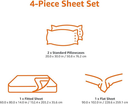 Amazon Basics Lightweight Super Soft Easy Care Breathable Microfiber 4 Piece Cozy Comfortable Bed Sheet Set, Wrinkle Resistant with 14-Inch Deep Pockets, Queen, Black, Solid