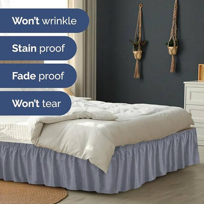Wrap Around Dust Ruffle Bed Skirt - Steel Blue - for Full Size Beds w/ 15 Inch Drop - Easy Fit Elastic Strap - Adjustable Pleated Bedskirt w/Brushed Fabric - Wrinkle Free, Women, Men, Kids & Teens
