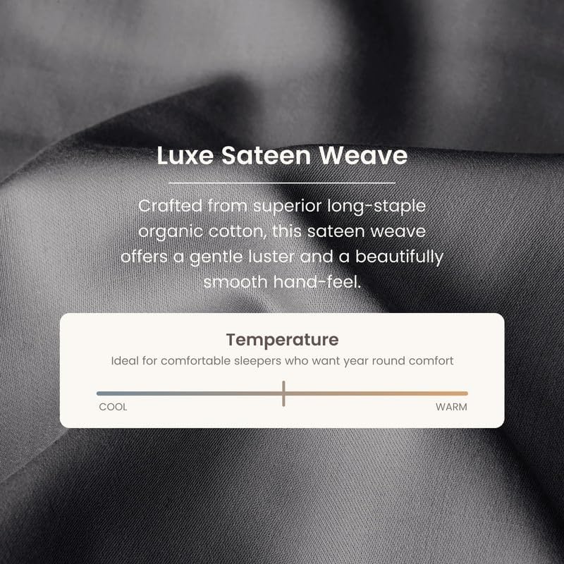 BIOWEAVES 100% Organic Cotton Sheets, 300 Thread Count 4-Piece GOTS Certified Bed Sheet Set Fits Mattress Upto 17" Deep Pocket, Soft & Silky Sateen Weave (California King, Stone)