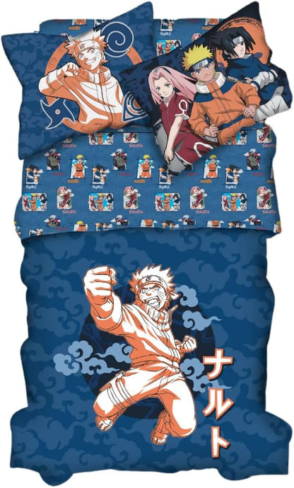 Naruto Anime Kids Bedding Super Soft Cozy 2 Piece Microfiber Reversible Comforter & Pillowcase Set, Twin/Full (Officially Licensed Product) By Franco