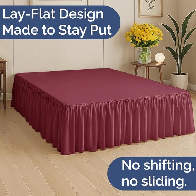 Bedskirt Queen Size Ruffle - 15 inch Drop Dust Ruffle Bed Skirt with Platform - Ultra-Soft, Easy Fit, Premium Hotel Quality - Wrinkle, Fade & Shrink Resistant - For Women, Men, Kids & Teens - Burgundy