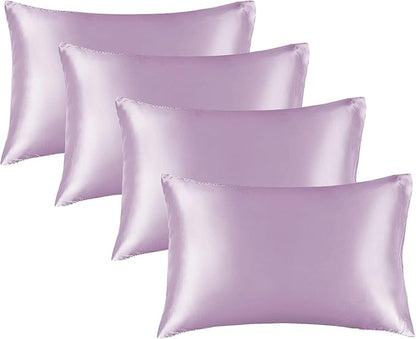 BEDELITE Satin Pillowcase for Hair and Skin, Super Soft Similar to Silk Pillow Cases 4 Pack with Envelope Closure, Cooling Pillowcases for Women Men (20"x36" King Size, Lavender)