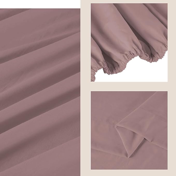 ROSE&RISY Lavender Twin Sheet Set, Pre-Washed Brushed Cotton-Like Microfiber, 3 Pcs Soft Breathable Sheet Set Twin,Fade Resistant, Includes 1 Fitted, 1 Flat, 1 Pillowcases (Lavender, Twin)