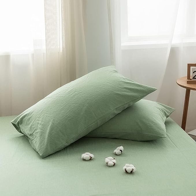 FACE TWO FACE Bedding Duvet Cover Set100% Washed Cotton Duvet Cover Linen Like Textured Breathable Durable Soft Comfy(Full, Green)