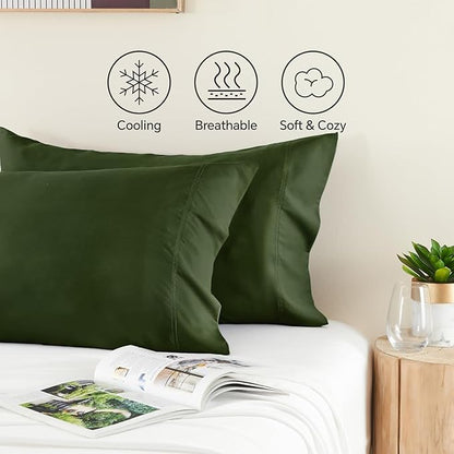 BEDELITE King Size Pillow Cases Set of 2, Rayon Derived from Bamboo, Cooling Pillow Cases for Hot Sleepers & Night Sweats, Breathable and Silky Soft Envelope Pillowcases(Olive Green, 20"x36")