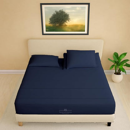 Split Head Flex 2 Qty Fitted Sheet for Adjustable Bed, Cal King 34" Split Down from The Top, 100% Egyptian Cotton 600 Thread Count, 18" Deep Pocket, Super Soft Wrinkle Free, Navy
