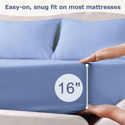 Twin XL Size Bed Sheet Set - 3 Piece Soft Microfiber Sheets with Deep Pockets, Cooling Technology, and Wrinkle-Free Pillowcase. Hotel-Quality, Durable Bedding, Chambray Blue