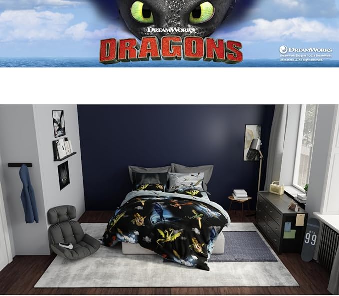 How to Train Your Dragon Kids Bedding Super Soft & Cozy Reversible Microfiber Comforter and Sheet Set with Sham, 5 Piece Twin Size, (Officially Licensed Product) By Franco