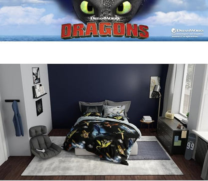 How to Train Your Dragon Kids Bedding Super Soft & Cozy Reversible Microfiber Comforter and Sheet Set with Sham, 5 Piece Twin Size, (Officially Licensed Product) By Franco