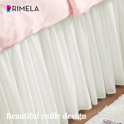 RIMELA Dorm Bed Skirt Twin XL 46 Inch Drop, Easy to Install Extra Long Wrap Around Elastic Dust Ruffle, Warm White Bedskirt Solid Silky Fabric Machine Washable (Twin XL 80“L x 39”W & Twin 75“L x 39”W)