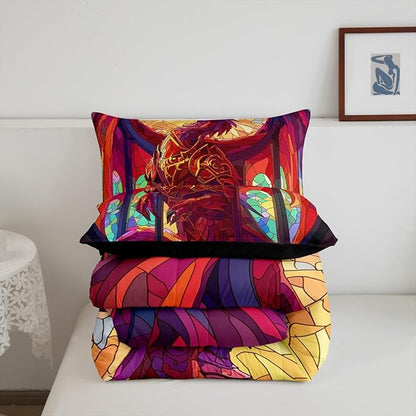 Feelyou Dragon Comforter Set Full Size Dragon Stuff Comforter for Boys Girls Teens Wild Life Bedding Set Dragon Decor Duvet Set Room Decor Dark Orange Quilt Set
