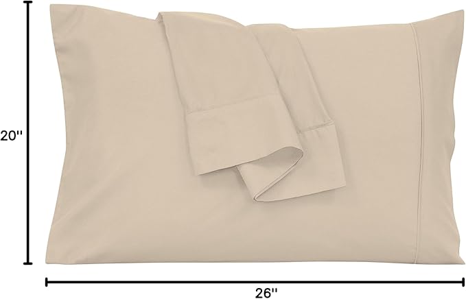 Royale Linens Standard Pillowcase Set of 2 - Bed Pillow Cover - 20"x26" - Sand Pillowcases - 1800 Brushed Microfiber, Wrinkle & Fade Resistant - Soft & Cozy- Standard Size Pillow Case (STD,Sand)