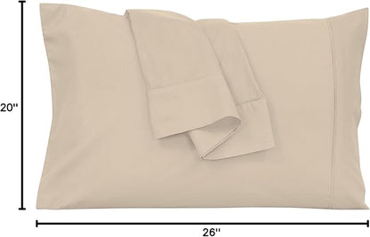 Royale Linens Standard Pillowcase Set of 2 - Bed Pillow Cover - 20"x26" - Sand Pillowcases - 1800 Brushed Microfiber, Wrinkle & Fade Resistant - Soft & Cozy- Standard Size Pillow Case (STD,Sand)