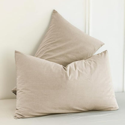 MooMee Bedding Pillowcases Pack of 4 100% Washed Cotton Linen Like Textured Breathable Durable Soft Comfy (Heathered Almond Milk Grey, King)