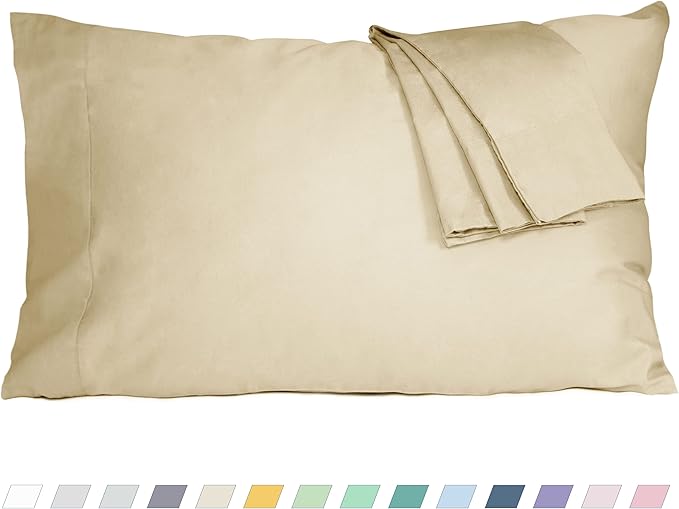 Pillow Cases, Standard Queen Size Cotton Percale Weave Pillowcases, Pre-Shrunk Breathable and Hypoallergenic Pillowcases, Set of 2 (2 Piece Standard/Queen 20 Inch x 30 Inch, Light Brown)