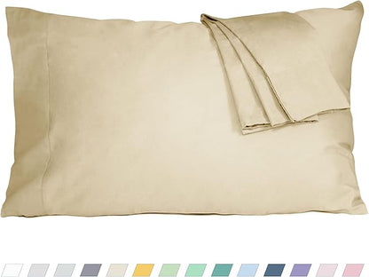 Pillow Cases, Standard Queen Size Cotton Percale Weave Pillowcases, Pre-Shrunk Breathable and Hypoallergenic Pillowcases, Set of 2 (2 Piece Standard/Queen 20 Inch x 30 Inch, Light Brown)