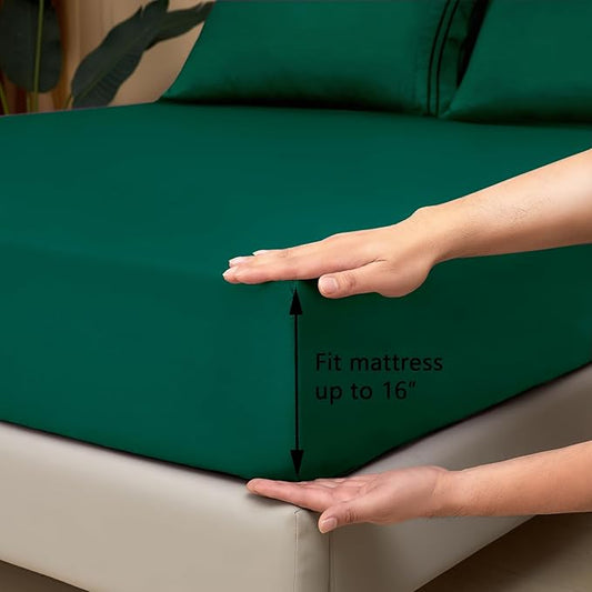 Mejoroom Twin Sheet Set - Hotel Collection Twin Sheets - Bedding Sheets & Pillowcases with Deep Pocket Fitted Sheet, Breathable, Wrinkle & Fade Resistant - 3 Piece(Emerald Green)