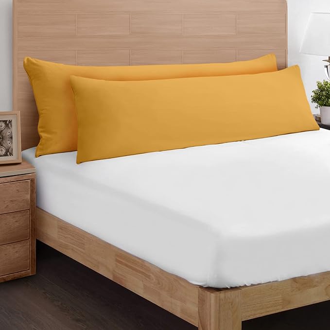 YIYEA Body Pillow Cover Set of 2, Ultra Soft 1800TC Hotel Quality Double Brushed Microfiber Body Pillow Pillowcases, Envelope Closure, Fade Resistant (20"x54", Yellow)