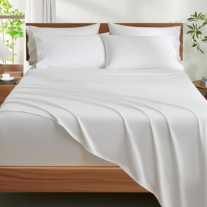 Ivelow 100% Egyptian Cotton Sheets Full Size Set - 1200 Thread Count 6 PC 18" Deep Pocket Full Sheets Luxury White Cotton Bed Sheets Set Soft Breathable Cooling Durable Hotel Quality Bedding