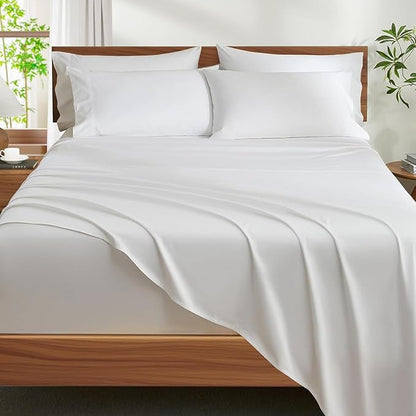 Ivelow 100% Egyptian Cotton Sheets Full Size Set - 1200 Thread Count 6 PC 18" Deep Pocket Full Sheets Luxury White Cotton Bed Sheets Set Soft Breathable Cooling Durable Hotel Quality Bedding