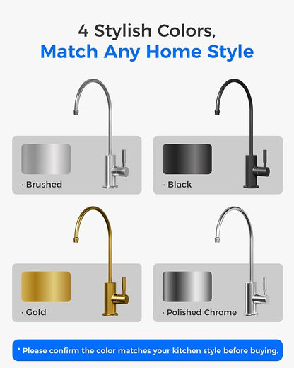 Waterdrop G2FCT-Gold Reverse Osmosis Water Filter Faucet, Brushed Gold | Water Faucet for Kitchen Bar Sink, NSF/ANSI 372 Certified, Lead-Free, 304 Stainless Steel, Single Handle, 360° Swivel Spout