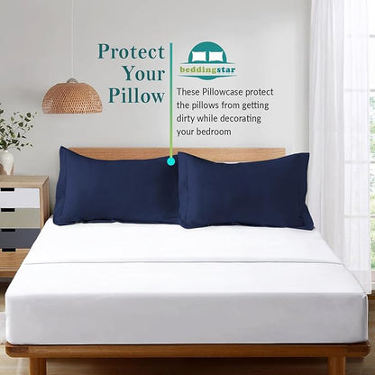 Queen Pillow Shams Set of 2 Navy Blue Pillow Shams Queen Size 20x30 Pillow Covers 100% Egyptian Cotton 600 Thread Count Soft Skin Friendly Cushion Cover Cases Decorative Pillow Shams for Bed