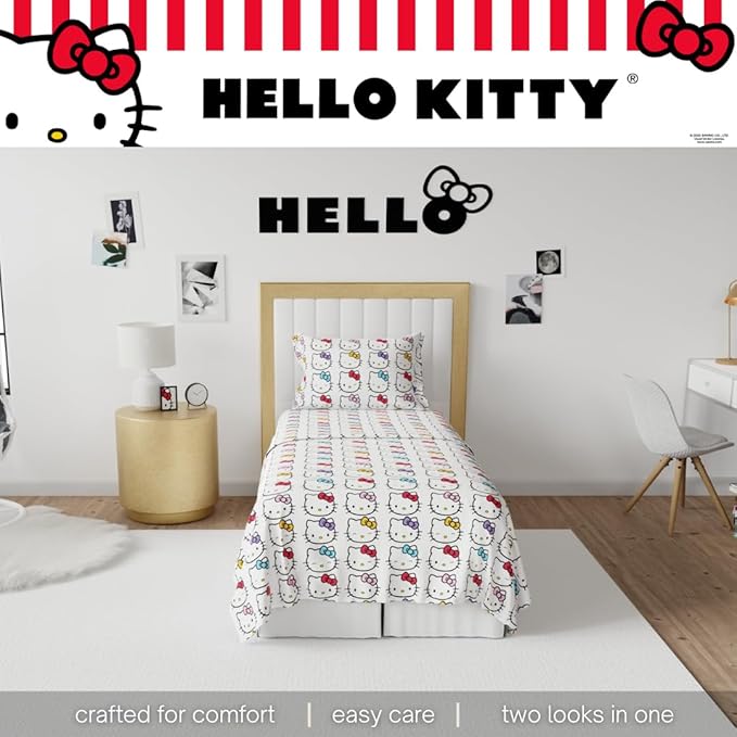 Collectibles Hello Kitty Bows Bedding Super Soft Cozy Microfiber 3 Piece Twin Sheet Set, (Officially Licensed Product) By Franco
