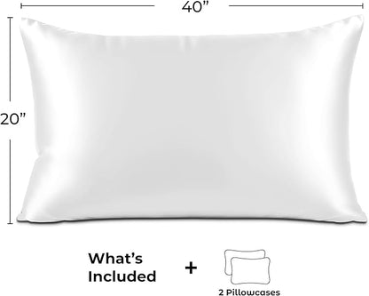 Pure Bedding Satin Pillowcase 2 Pack - King Size (20"x40", White) - Silky Pillow Cases for Hair and Skin - Satin Pillow Covers with Envelope Closure - Extra Soft Premium Microfiber