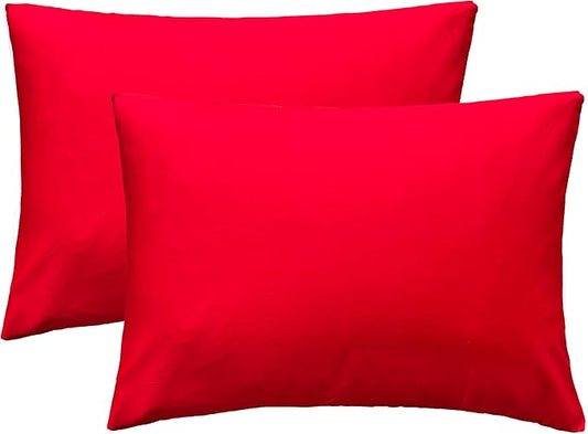 iMaylex Soft 100% Egyptian Cotton Zipper Closure Pillowcases, Cozy and Lightweight Pillow Case,Christmas Decor,Set of 2, Red, Standard, 20" x 26"