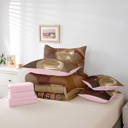 Erosebridal Fashion Black Woman Comforter Sets 7 Piece for Kids Vogue Black Girls Full Sheet Set Fashionable Gorgeous Bedding Set for Girls Women Teens Romantic Fashion Theme Bed in A Bag