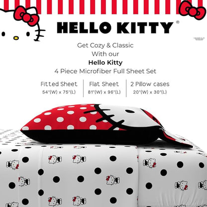 Collectibles Hello Kitty Polka Dot Bedding Super Soft Microfiber 4 Piece Full Sheet Set, (Officially Licensed Product) by Franco