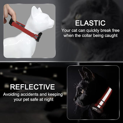 Reflective AirTag Cat Collar, Integrated Cat Collar with Air Tag Holder | Built in AirTag Holder, Adjustable 7-13in for Cats, Kittens and Puppies, Safety Elastic Band, Reflective for Night Walking
