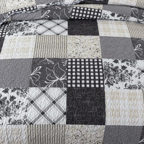 HoneiLife Quilt Sets King Size - Lightweight Quilts 3-Piece, Microfiber Bedspreads for King Bed Use, Checkered Coverlets Vintage Bed Cover King Quilt Bedding Set All Season Use