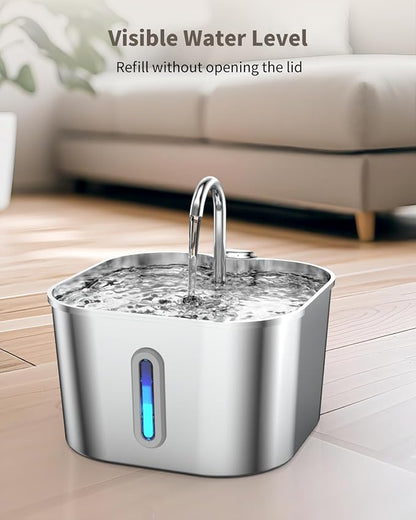 Stainless Steel Cat Water Fountain - 74oz/2.2L Cat Drinking Fountain | Quiet Cat Fountain for Indoor Cats and Small Dogs, Automatic Pet Water Dispenser Keeps Fresh Water, 4 Filters & 4 Sponges